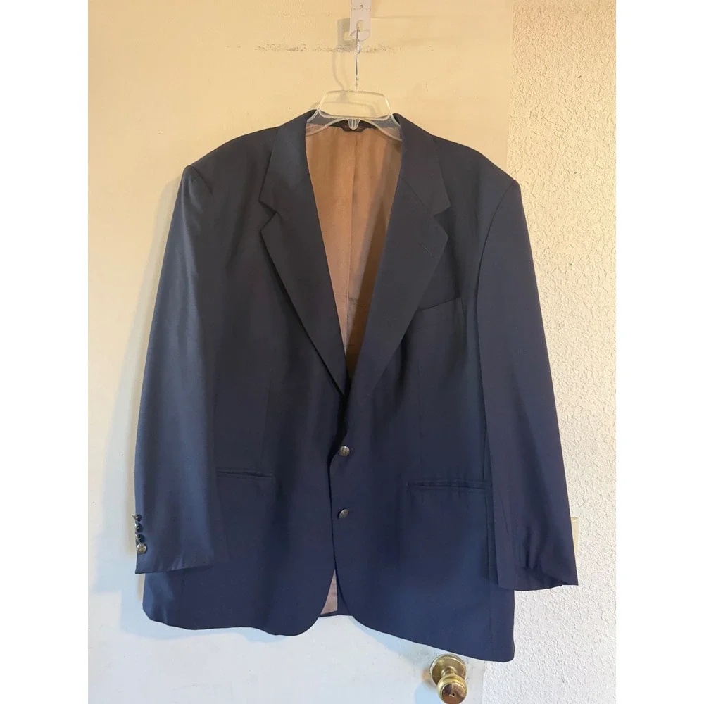 Club Room Navy Blue Wool Blazer Mens Size 46 Regular Classic Sport Coat Business